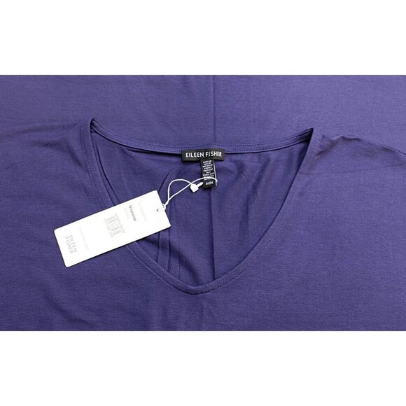 New w/Tags - Eileen Fisher V-Neck, Calf Length Dress in Viscose Jersey, Purple M - Picture 5 of 12